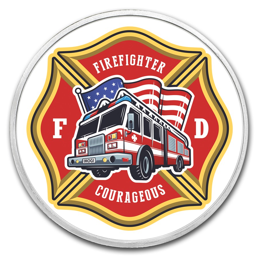 1 oz Silver Colorized Round - APMEX (Firefighter - Seal)