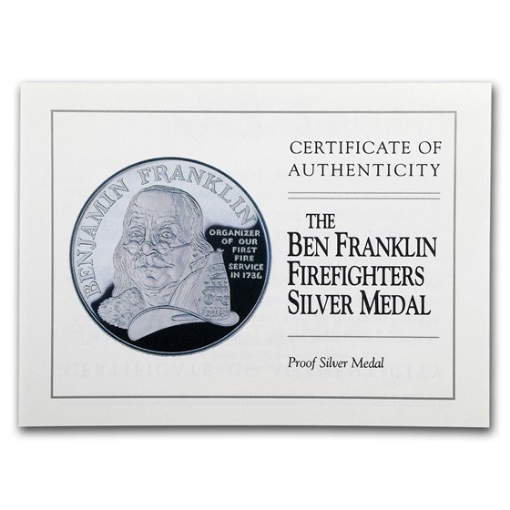 OGP Box &amp; COA - 1992 Ben Franklin Firefighters Silver Medal Proof