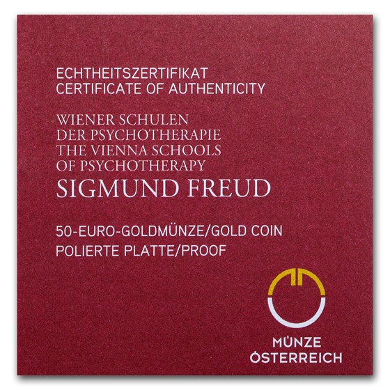 2017 Austria Gold Prf €50 School of Psychotherapy (Sigmund Freud)