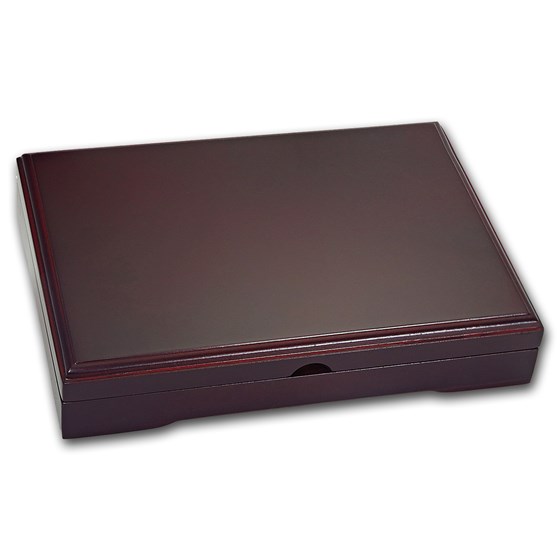 3 coin Wood Presentation Box - Mahogany Finish
