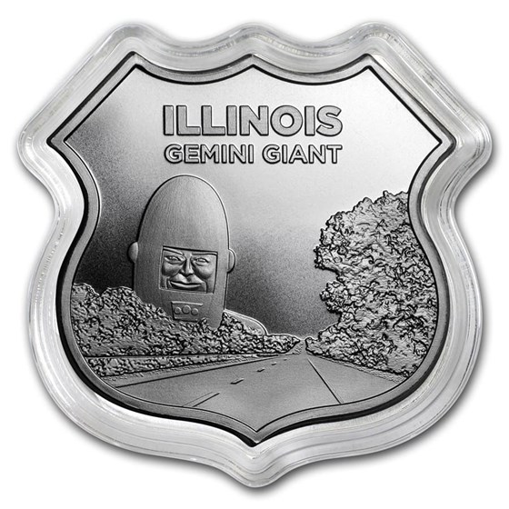 1 oz Silver - Icons of Route 66 Shield (Illinois Gemini Giant)
