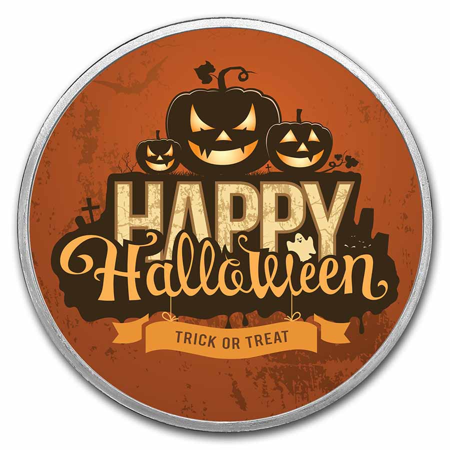 1 oz Silver Colorized Round - APMEX (Pumpkins, Trick or Treat)