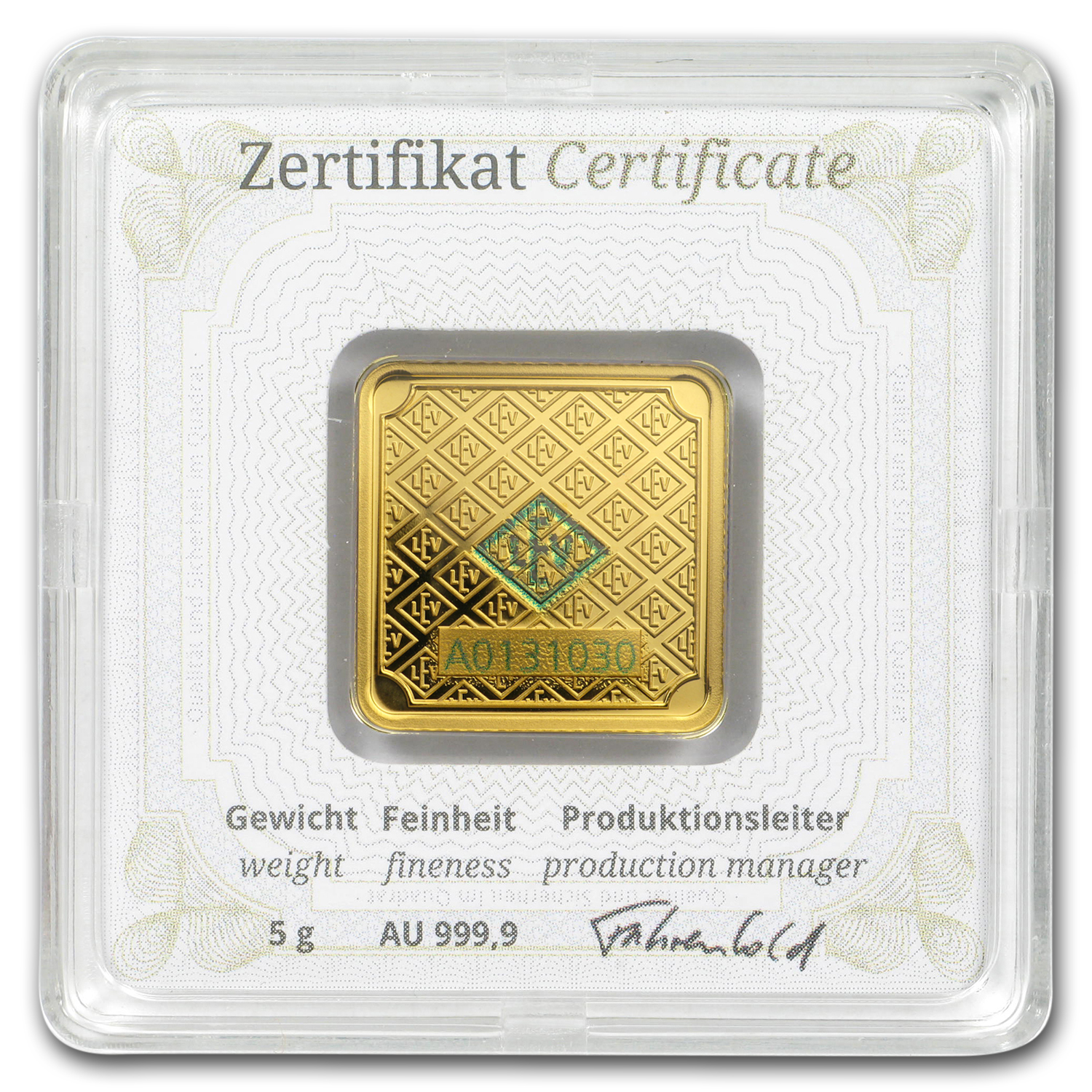 5 gram Gold Bar - Geiger Edelmetalle (Encapsulated w/Assay)