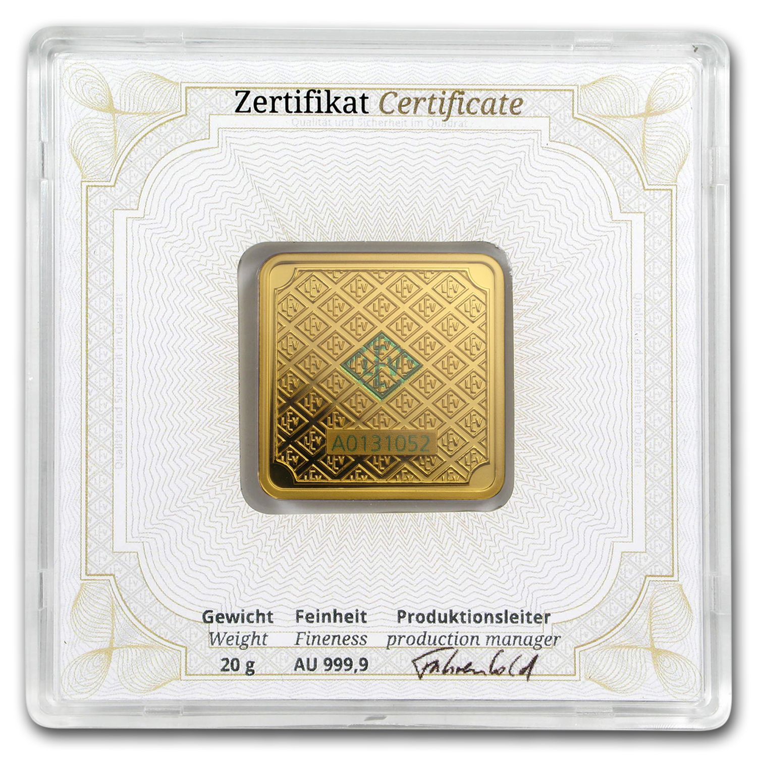 20 gram Gold Bar - Geiger Edelmetalle (Encapsulated w/Assay)