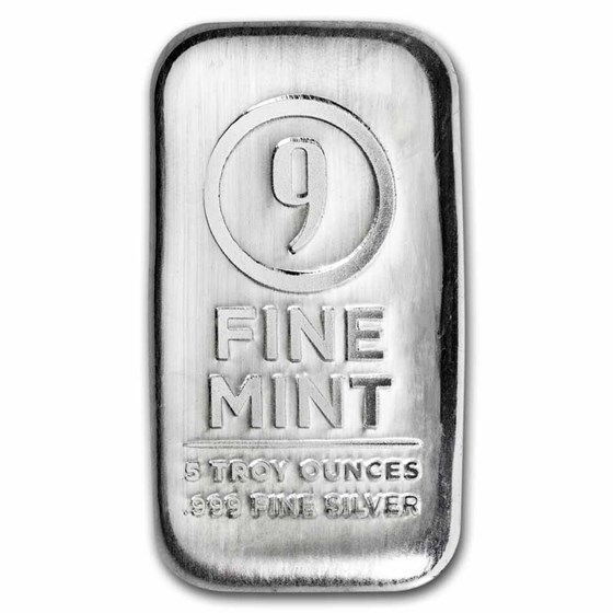 5 oz Cast-Poured Silver Bar - 9Fine Mint