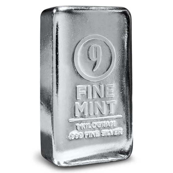 1 kilo Cast-Poured Silver Bar - 9Fine Mint