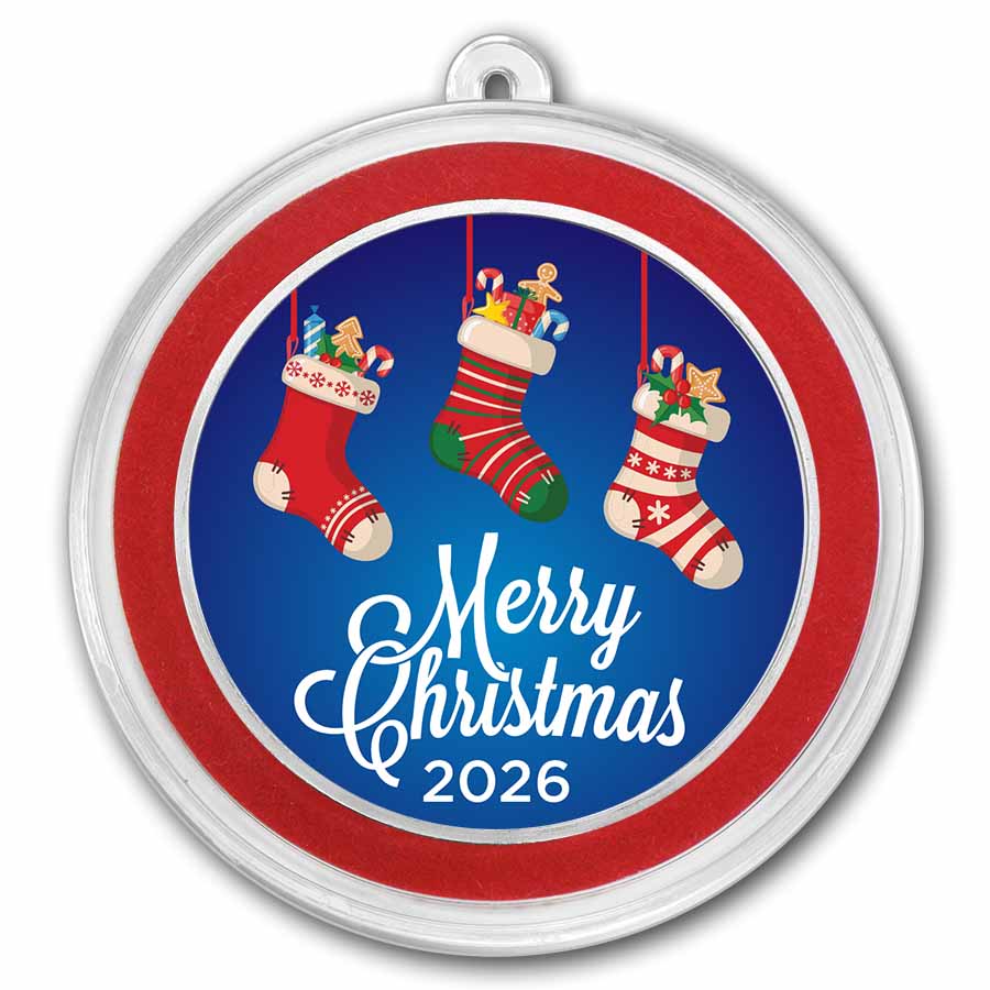 2026 1 oz Silver Colorized Round - Merry Christmas Stockings