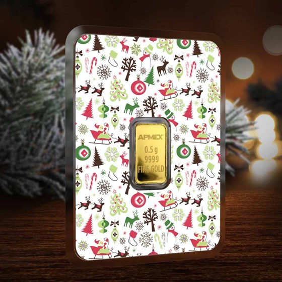 1/2 gram Gold Bar - APMEX (w/Christmas Collage Card, In TEP)