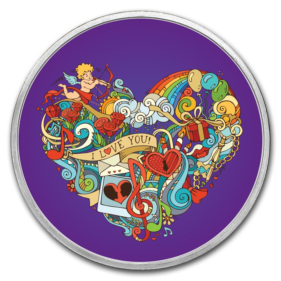 1 oz Silver Colorized Round - APMEX (I Love you, Heart Design)