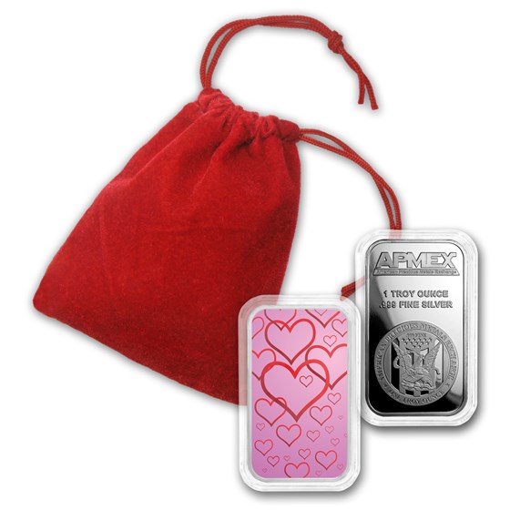1 oz Silver Colorized Bar - APMEX (Floating Hearts)