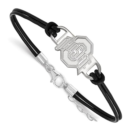 Sterling Silver Ohio State University Leather Bracelet