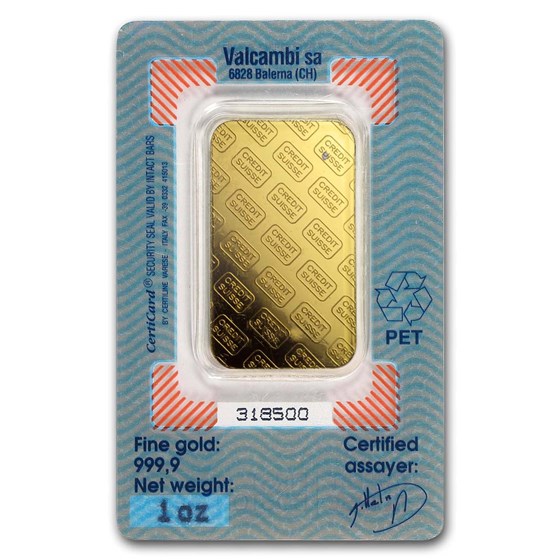 1 oz Gold Bar - Credit Suisse (Boston, Vintage Assay)