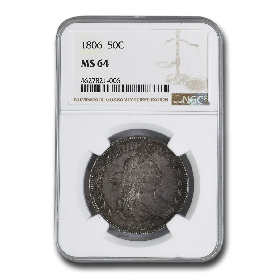1806 Bust Half Dollar MS-64 NGC (Pointed 6, Stem)