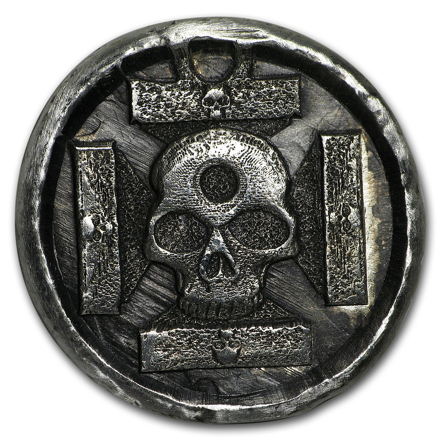 1 oz Hand Poured Silver Round - Iron Cross Skull