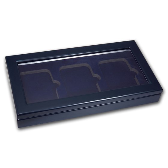 Blue Wooden Glass Top Slab Display Box - Three Slab