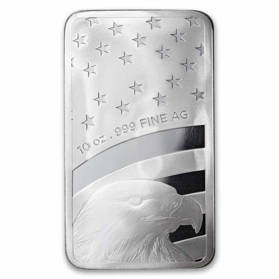 10 oz Silver Bar - American Flag Design (Eagle Back)
