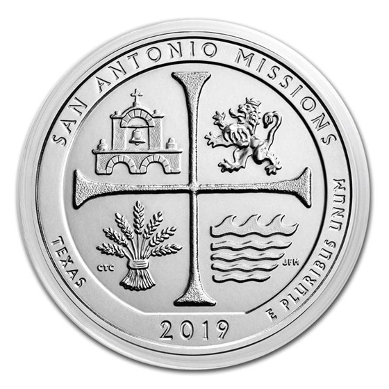 2019 5 oz Silver ATB San Antonio Missions National Hist. Park, TX