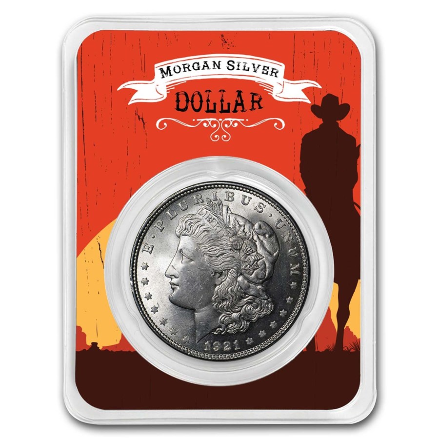 1921 Morgan Silver Dollar Sunset Rider Card BU