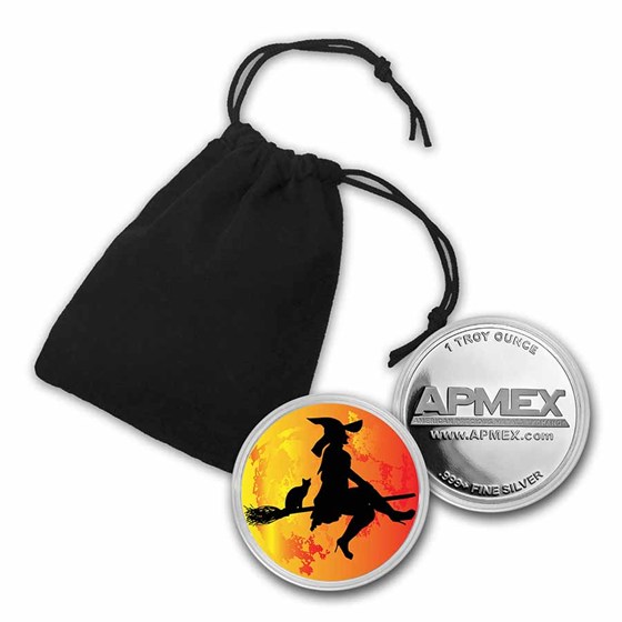 1 oz Silver Colorized Round - APMEX (Witch, Flying Over The Moon)
