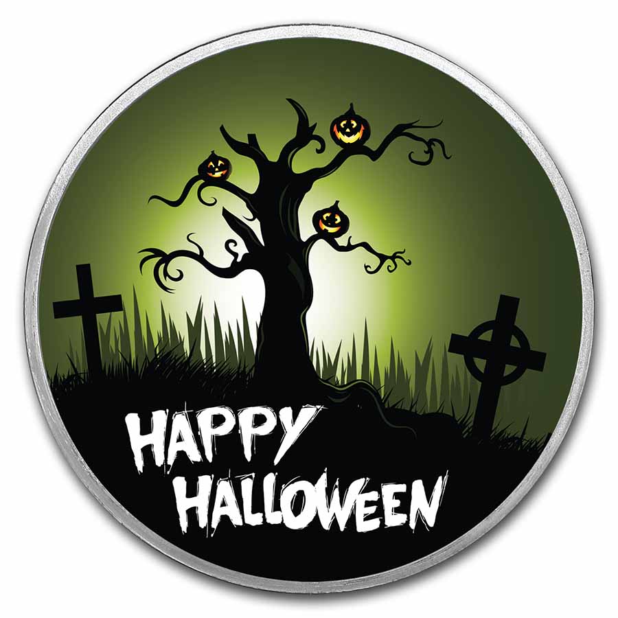 1 oz Silver Colorized Round - APMEX (Happy Halloween "Graveyard")