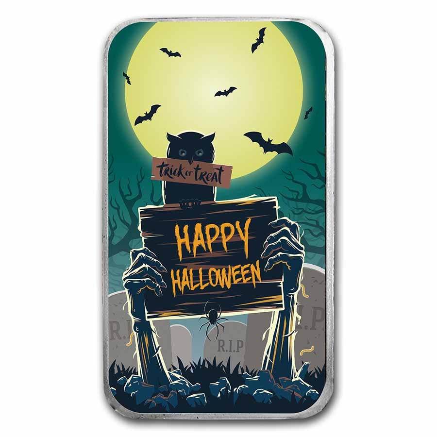 1 oz Silver Colorized Bar - APMEX (Trick or Treat "Graveyard")