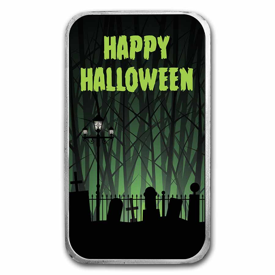 1 oz Silver Colorized Bar - APMEX (Happy Halloween "Graveyard")