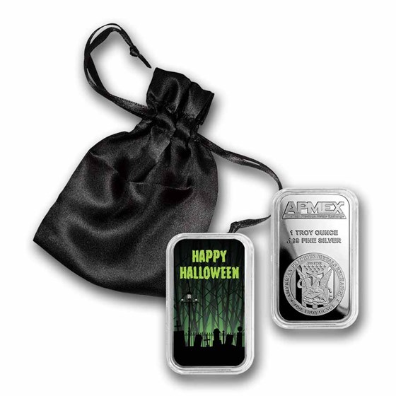 1 oz Silver Colorized Bar - APMEX (Happy Halloween "Graveyard")