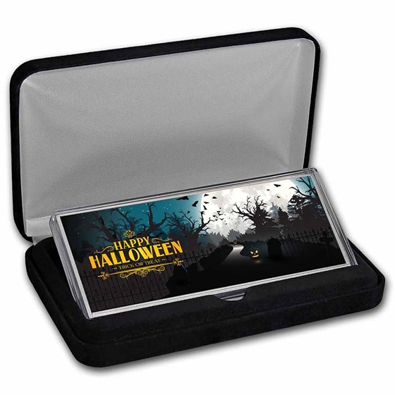 4 oz Silver Colorized Bar - Happy Halloween "Graveyard"