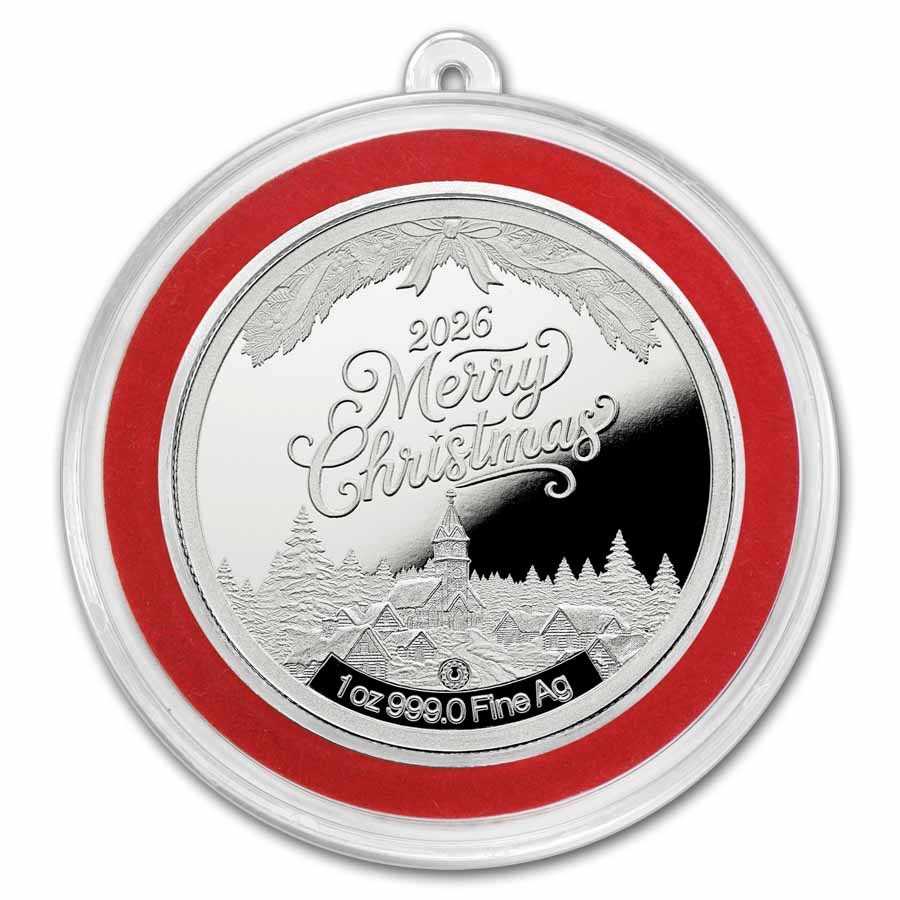 2026 1 oz Silver Colorized Round - Rosy Red Merry Christmas