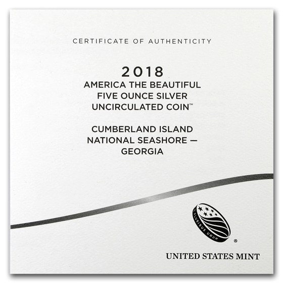 2018-P 5 oz Silver ATB Cumberland Island (w/Box &amp; COA)
