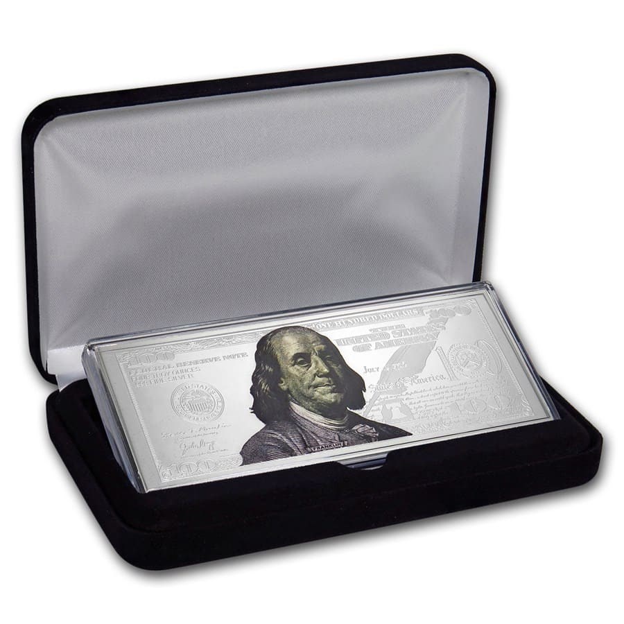 4 oz Silver Colorized Bar - $100 Bill (w/Box & COA)
