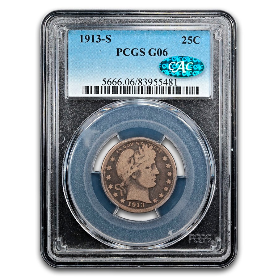 1913-S Barber Quarter Good-6 PCGS CAC