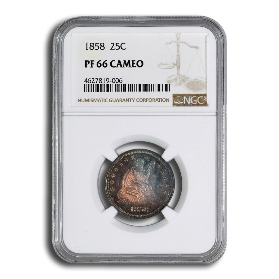 1858 Liberty Seated Silver Quarter PF-66 Cameo NGC