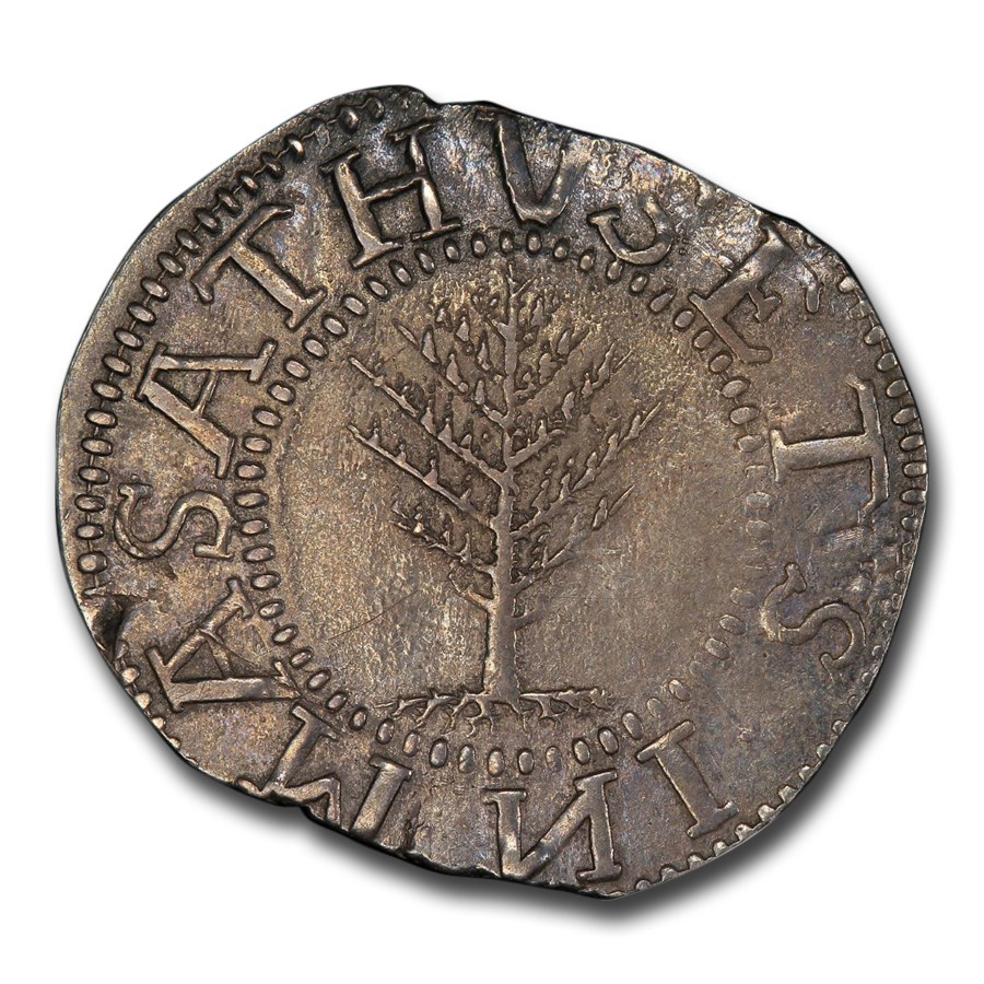 1652 Pine Tree Shilling MS-61 PCGS (Large Planchet, Rev N)