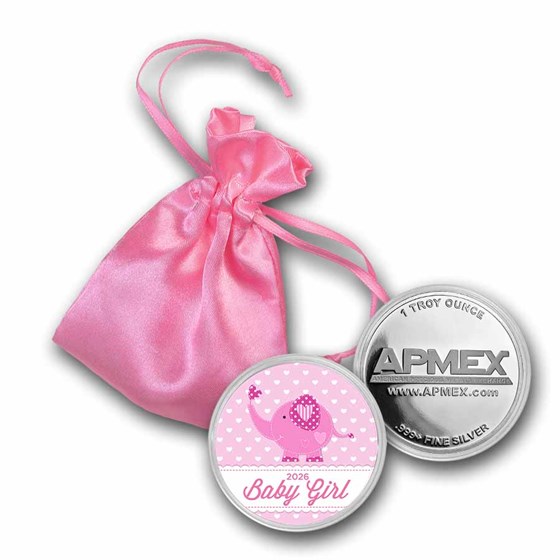 1 oz Silver Colorized Round - APMEX (2026 Baby Girl, Elephant)