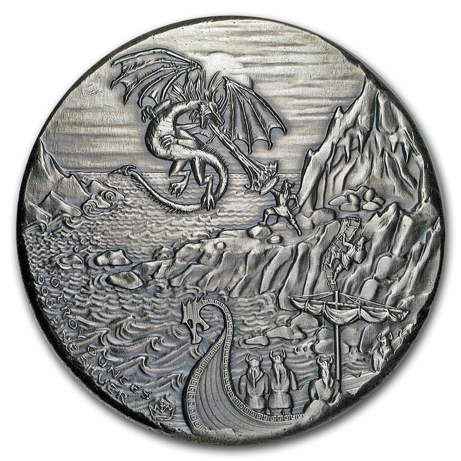 10 oz Silver Ultra High Relief Round - Dragon vs Vikings (w/Box)