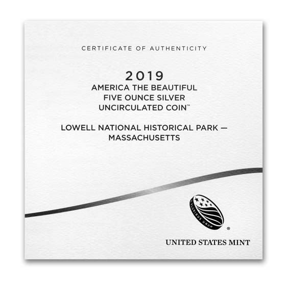 OGP Box &amp; COA - 2019 U.S. Mint 5 oz Silver ATB Coin (Lowell Park)