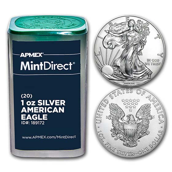 American Silver Eagles (Random Year, 20-Coin MintDirect® Tube) American Silver Eagles (Random Year, 20-Coin MintDirect® Tube)