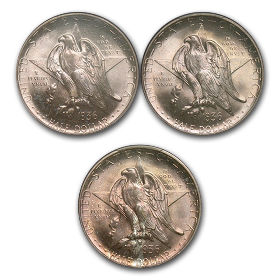 1936 Texas Centennial 3-Coin Commem Half Set MS-66 PCGS