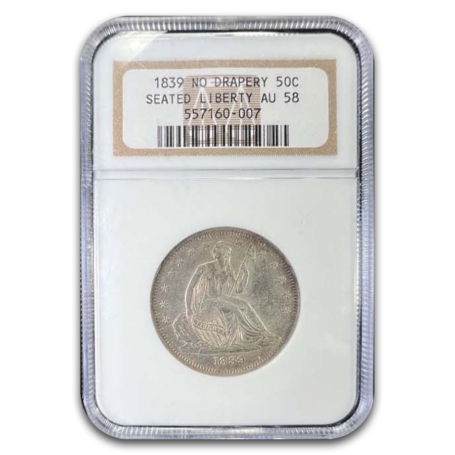 1839 Liberty Seated Half Dollar AU-58 NGC (No Drapery)