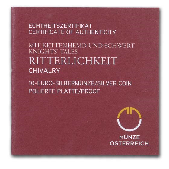 2019 Austria Proof Silver €10 Knights' Tales (Chivalry)