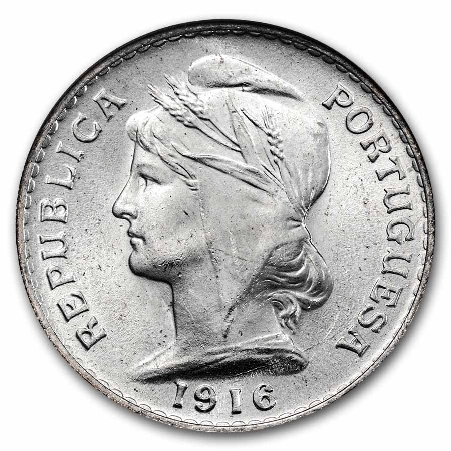 1916 Portugal Silver 50 Centavos MS-64 NGC