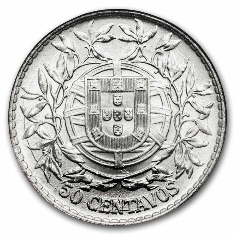 1916 Portugal Silver 50 Centavos MS-64 NGC