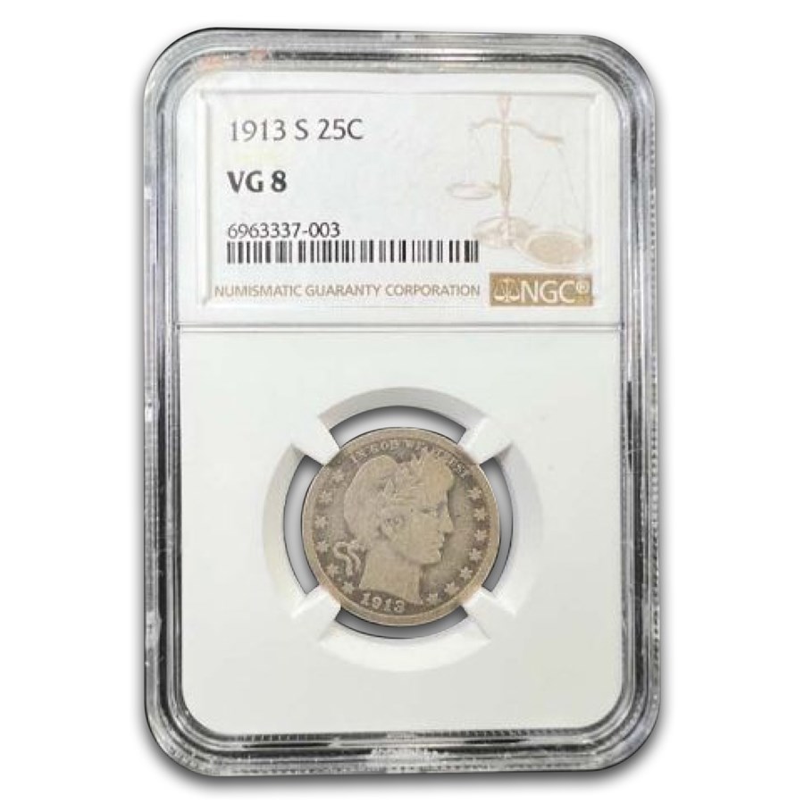 1913-S Barber Quarter VG-8 NGC
