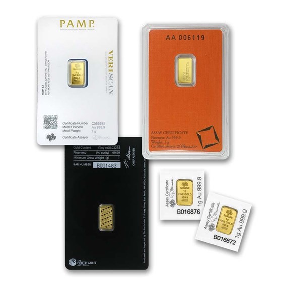 1 gram Gold Bar - Brand Name (w/Assay Card)