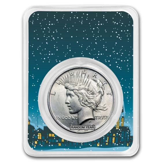 1922-1935 Peace Silver Dollar BU - w/Snowy Village Card
