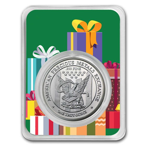 1 oz Silver Round - APMEX (w/Christmas Presents Card, In TEP)