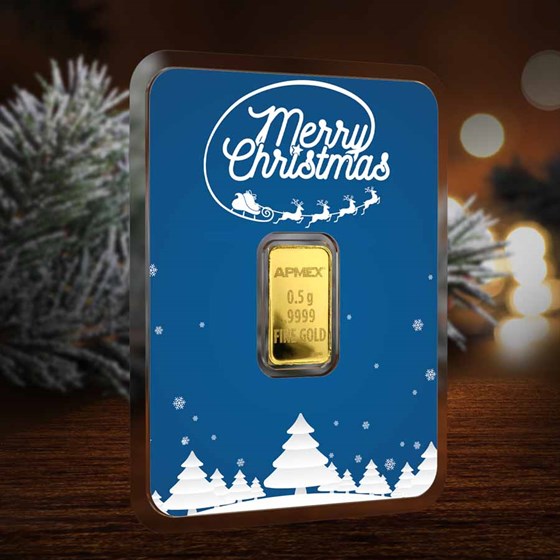 1/2 gram Gold Bar - APMEX (w/Blue Merry Christmas Card, In TEP)