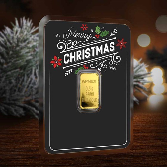 1/2 gram Gold Bar - APMEX (w/Black Merry Christmas Card, In TEP)