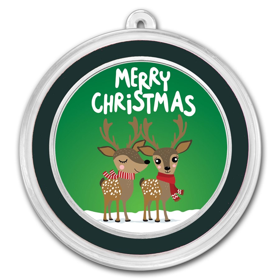 2026 1 oz Silver Colorized Round - Merry Christmas, Reindeer